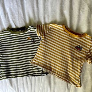 Bundle two striped Zara short sleeve tees yellow green embroidered